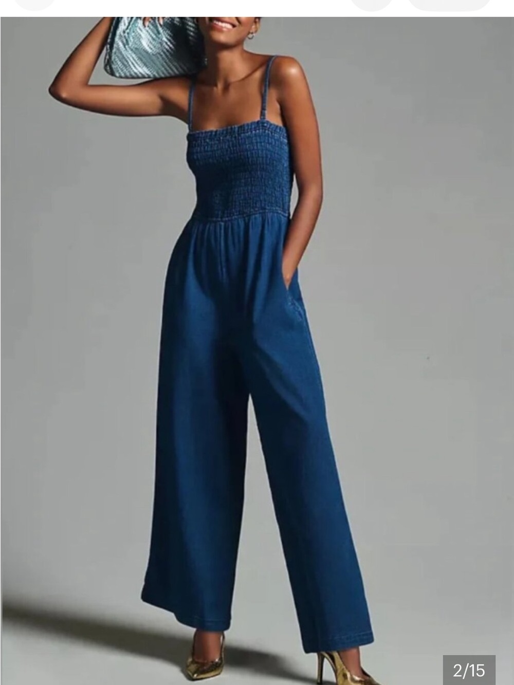 Anthropologie Pilcro Ruched Top Denim Jumpsuit